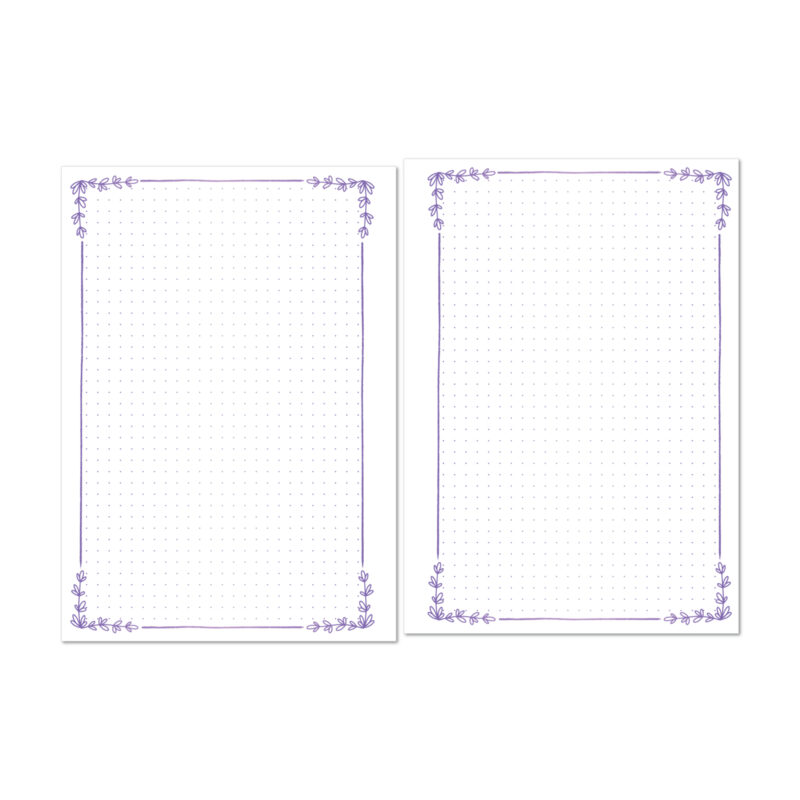 Botanical notes planner insert with dot grid layout and floral border