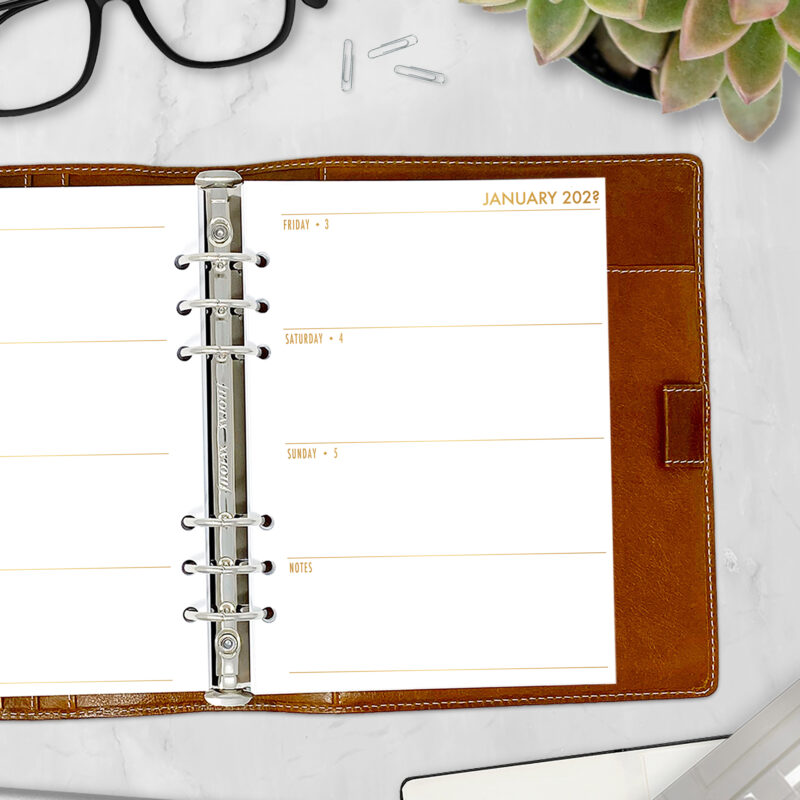 CityGirl Planners A5 size planner insert – Week Horizontal Foil right NO LINES