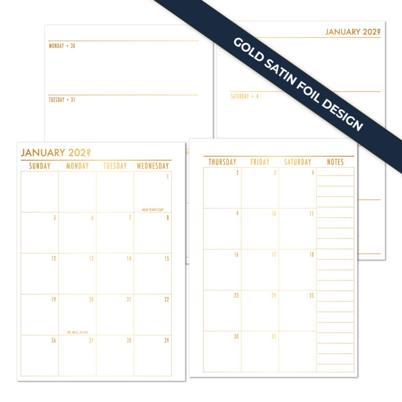 Gold satin foil weekly horizontal plus monthly planner insert complete layout by CityGirl Planners