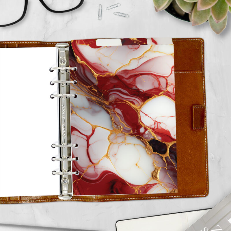 Crimson Luxe burgundy marble top tab planner divider — luxury planner accessory for ring binders