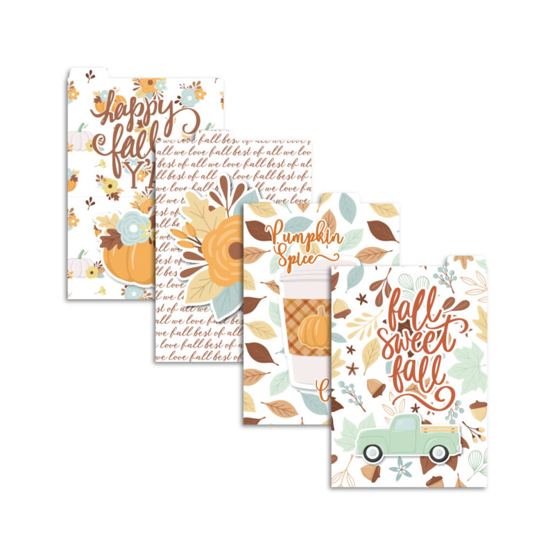 Set of four top tab dividers made for ring binders or disc bound planners in the Fall Y'all design.