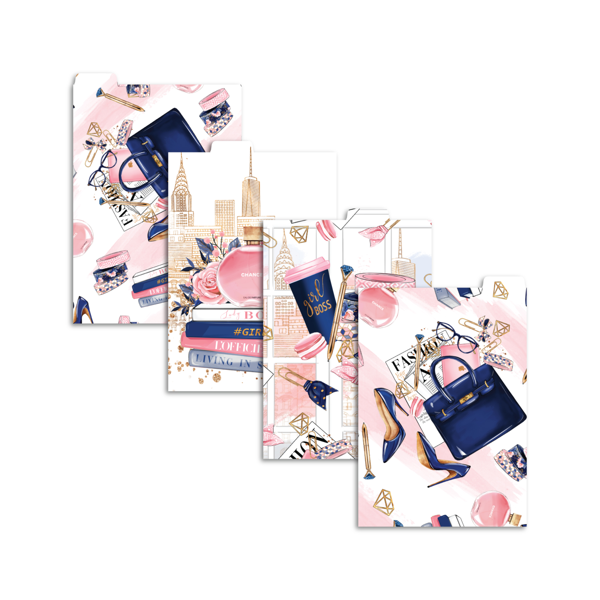 A set of planner dividers with the tabs on top in the girl boss design.