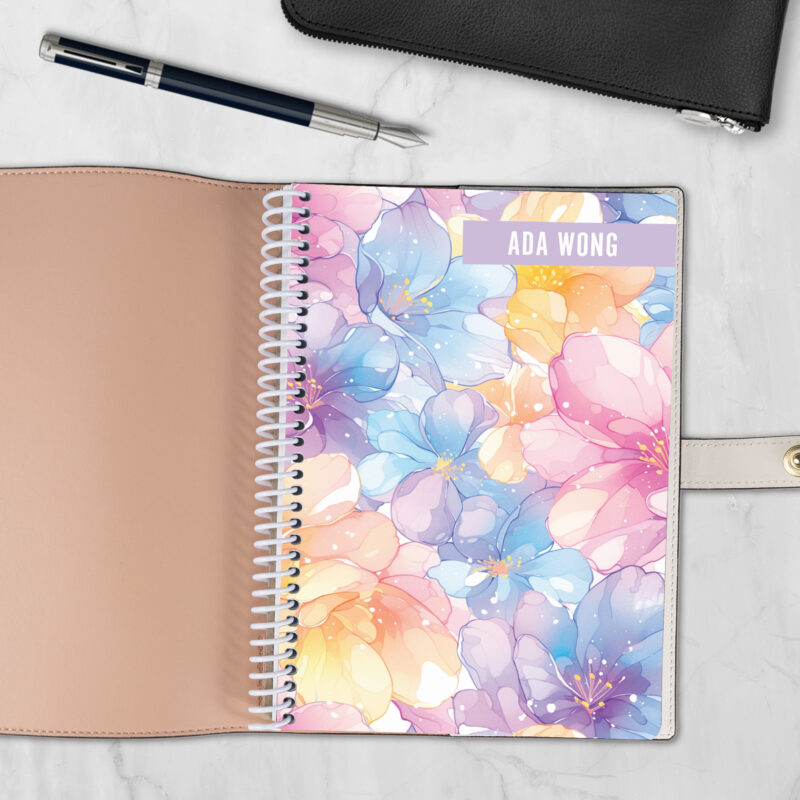 Spring Petals 6x8 spiral notebook refill cover with pastel watercolor floral design — fits Coach-style luxury covers
