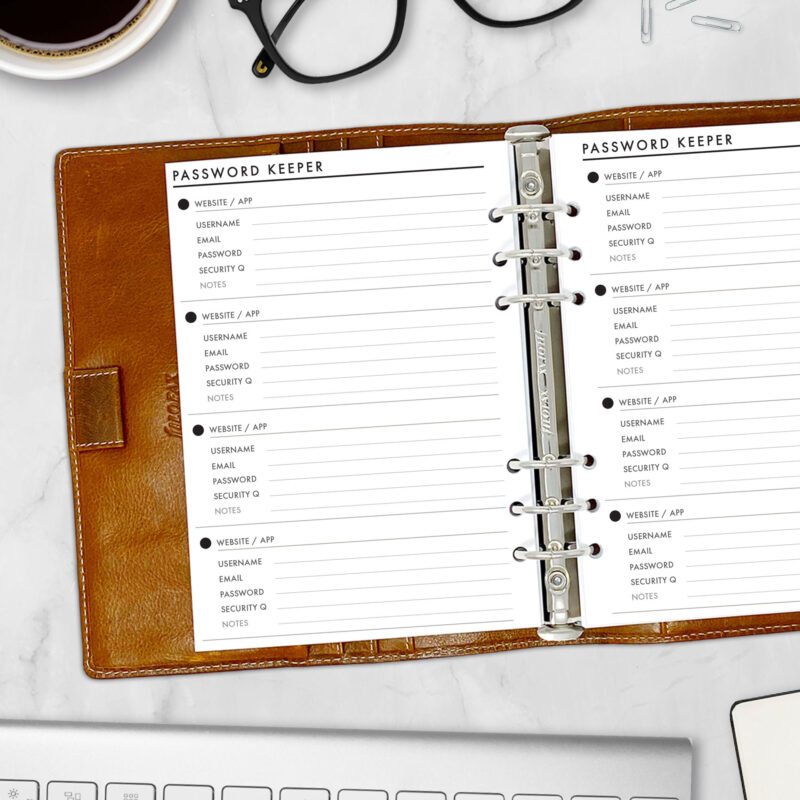 Password Keepers Dots in A5 size in brown ring binder