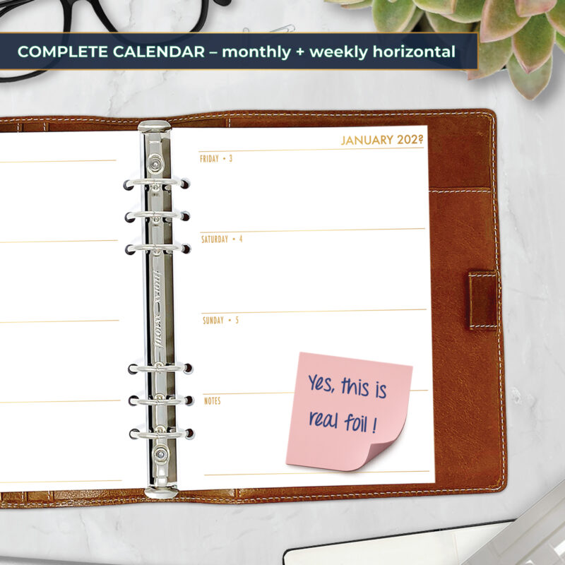 Weekly Horizontal + Monthly Planner Insert - Gold Satin Foil