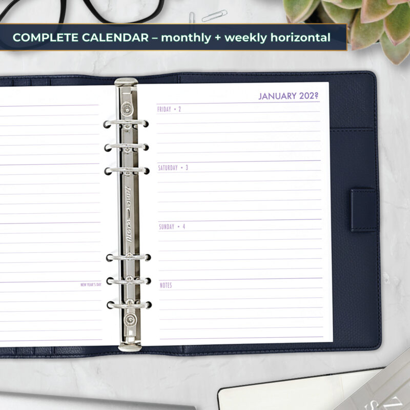 Weekly Horizontal + Monthly Planner Insert - Lilac Hex Gradient