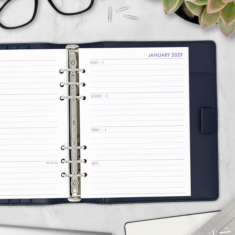 Week on 2 Pages Horizontal Planner Insert - Lilac Hex Gradient