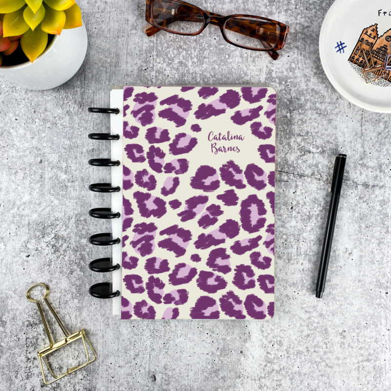 Personalized disc bound address book in Electric Prowl pattern with laminated cover and custom name