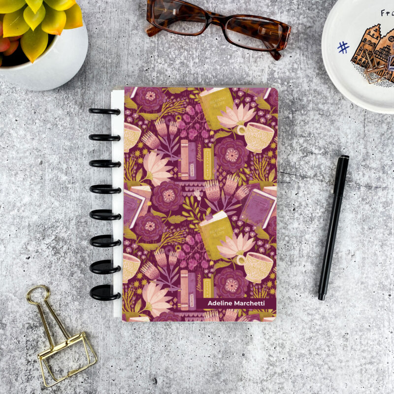 Personalized disc bound address book in Reading Nook pattern with laminated cover and custom name